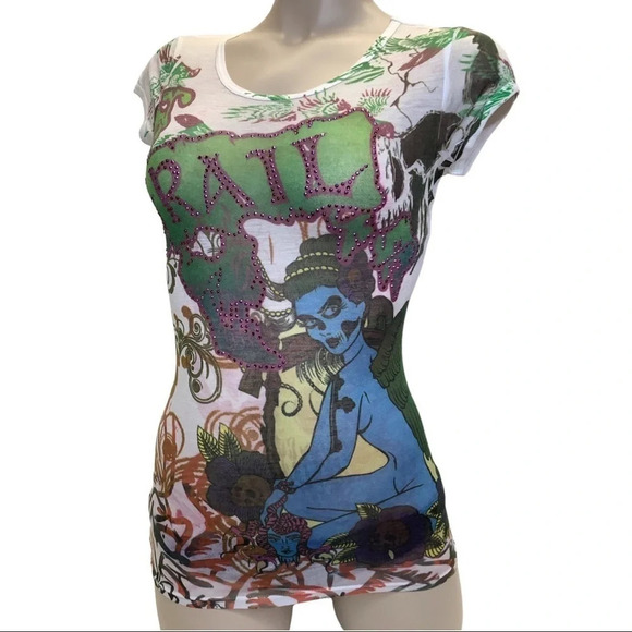 Grail Tops - Grail Size X-Small Bedazzled Sublimation Print Top. Made in USA. New With Tags.
